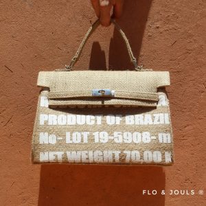 sac à main femme imprimé en toile de jute fait à la main par nos artisans a marrakech marque flo and jouls flo&jouls