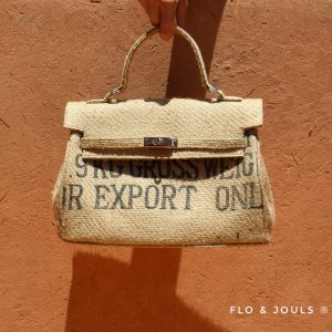 sac à main femme imprimé en toile de jute fait à la main par nos artisans a marrakech marque flo and jouls flo&jouls