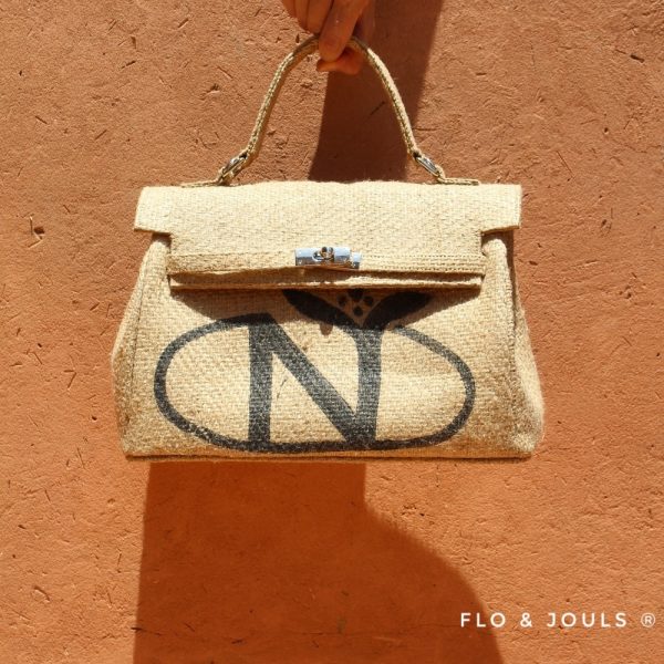 sac à main femme imprimé en toile de jute fait à la main par nos artisans a marrakech marque flo and jouls flo&jouls