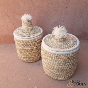 boites panieres coffres en feuilles de palmier et laine fait a la main a marrakech marque flo and jous flo&jouls